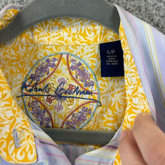 Robert Graham Flip Cuff Shirt Womens Small Blue Embroidered Floral Striped Top - Picture 6 of 11